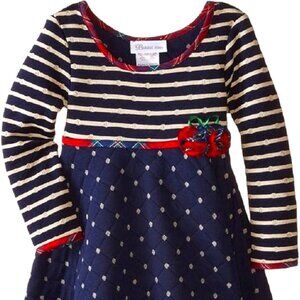 Bonnie Jean Little Girls' Diamond Quilted Knit Stripe to Dot Holiday Dress 6X